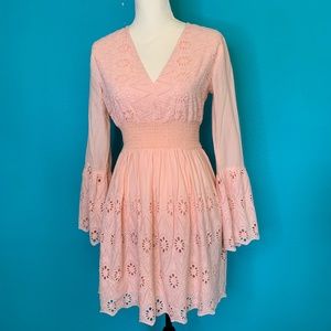 Venus Peach Eyelet Bell Sleeve Dress